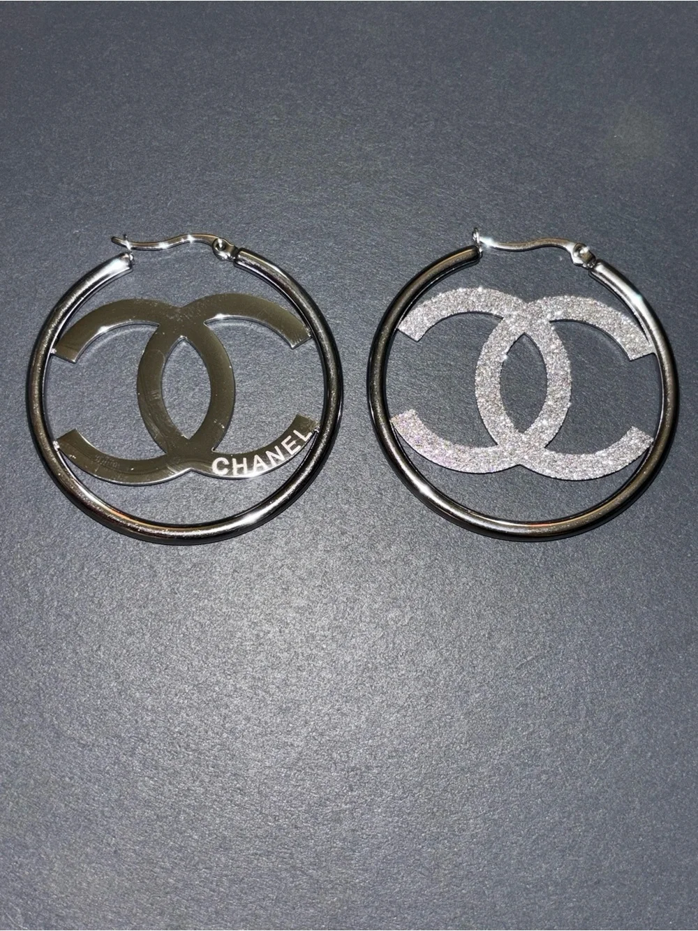 Fashion Jewelry Silver Glitter Interlocking Logo Hoop Earrings - Women Jewelry